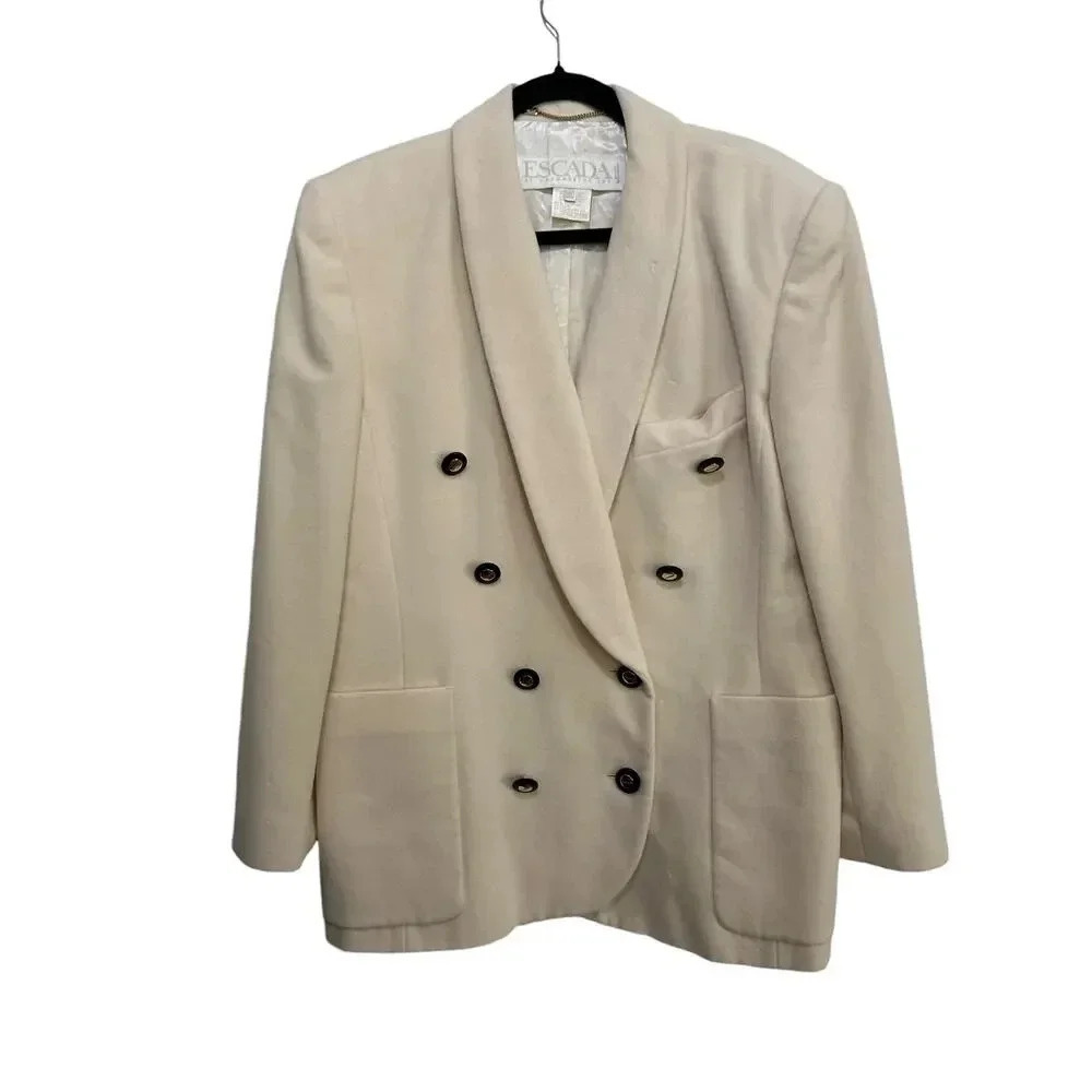 Escada Beige Double-Breasted Blazer Jacket Size 42 wool and cashmere cream
